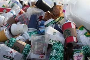 food and drink packaging in trash bin